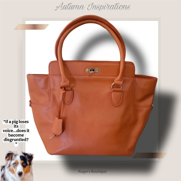 🌿Heggins Structured Orange faux-leather shoulder bag with gold tone hard - Picture 12 of 13